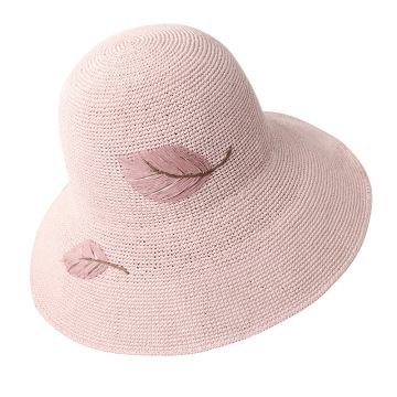 Korean Women Embroidery Leaf Straw Hat Spring And Summer Outing Sunscreen Sunshade Breathable Sunhat